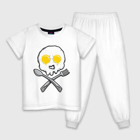 Детская пижама хлопок с принтом Череп яичница в Петрозаводске, 100% хлопок |  брюки и футболка прямого кроя, без карманов, на брюках мягкая резинка на поясе и по низу штанин
 | вилка | еда | завтрак | ложка | пиратский | флаг | череп | яичница | яйца
