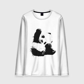 Мужской лонгслив 3D с принтом Панда минимализм в Петрозаводске, 100% полиэстер | длинные рукава, круглый вырез горловины, полуприлегающий силуэт | animal | bear | beast | black | minimalism | panda | white | белое | животное | зверь | краски | медведь | минимализм | панда | чернила | черно белое | черное