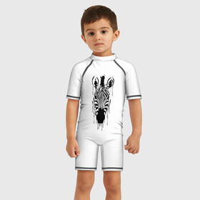 Детский купальный костюм 3D с принтом Зебра минимализм в Петрозаводске, Полиэстер 85%, Спандекс 15% | застежка на молнии на спине | animal | beast | black | minimalism | white | zebra | белое | животное | зверь | зебра | краски | минимализм | чернила | черно белое | черное