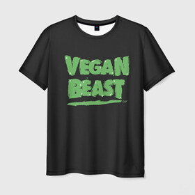 Мужская футболка 3D с принтом Vegan Beast в Петрозаводске, 100% полиэфир | прямой крой, круглый вырез горловины, длина до линии бедер | animal | beast | herbivorous | mutant | vegan | vegetarian | веган | вегетарианец | животное | зверь | мутант