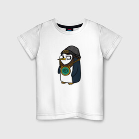 Детская футболка хлопок с принтом Крутой Пингвин в Петрозаводске, 100% хлопок | круглый вырез горловины, полуприлегающий силуэт, длина до линии бедер | бастард | крутой пингвин | пингвин | рисунок | хулиган