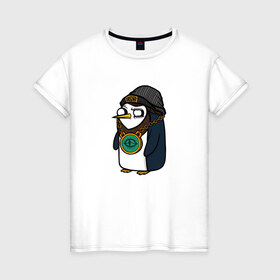 Женская футболка хлопок с принтом Крутой Пингвин в Петрозаводске, 100% хлопок | прямой крой, круглый вырез горловины, длина до линии бедер, слегка спущенное плечо | бастард | крутой пингвин | пингвин | рисунок | хулиган