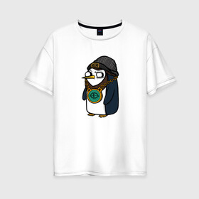 Женская футболка хлопок Oversize с принтом Крутой Пингвин в Петрозаводске, 100% хлопок | свободный крой, круглый ворот, спущенный рукав, длина до линии бедер
 | бастард | крутой пингвин | пингвин | рисунок | хулиган