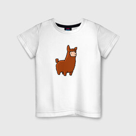 Детская футболка хлопок с принтом Лама в Петрозаводске, 100% хлопок | круглый вырез горловины, полуприлегающий силуэт, длина до линии бедер | животное | лама | милая лама | пушистик | рисунок