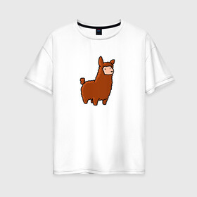 Женская футболка хлопок Oversize с принтом Лама в Петрозаводске, 100% хлопок | свободный крой, круглый ворот, спущенный рукав, длина до линии бедер
 | животное | лама | милая лама | пушистик | рисунок