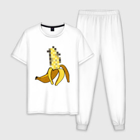 Мужская пижама хлопок с принтом Банан Цензура в Петрозаводске, 100% хлопок | брюки и футболка прямого кроя, без карманов, на брюках мягкая резинка на поясе и по низу штанин
 | banana | brazzers | censored | банан | без | пиксели | пиксель | фрукт
