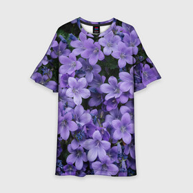 Детское платье 3D с принтом Фиолетовый цвет весны в Петрозаводске, 100% полиэстер | прямой силуэт, чуть расширенный к низу. Круглая горловина, на рукавах — воланы | art | casual | весенний | весна | градиент | зелень | растения | структура | текстура | цветы