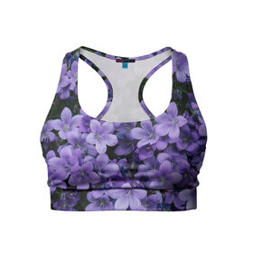 Женский спортивный топ 3D с принтом Фиолетовый цвет весны в Петрозаводске, 82% полиэстер, 18% спандекс Ткань безопасна для здоровья, позволяет коже дышать, не мнется и не растягивается |  | art | casual | весенний | весна | градиент | зелень | растения | структура | текстура | цветы