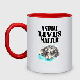 Кружка двухцветная с принтом Animal lives matter в Петрозаводске, керамика | объем — 330 мл, диаметр — 80 мм. Цветная ручка и кайма сверху, в некоторых цветах — вся внутренняя часть | Тематика изображения на принте: animal | animal lives matter | dog | животные | жизнь | жизнь животных имеет значение | пес