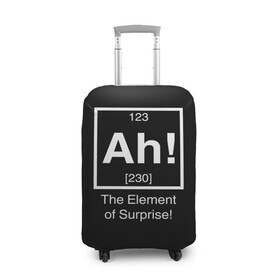 Чехол для чемодана 3D с принтом The Element of Surprise в Петрозаводске, 86% полиэфир, 14% спандекс | двустороннее нанесение принта, прорези для ручек и колес | 123 | 230 | атом | менделеев | подарок | популярные футболки | приз | прикольные | сюрприз | химик | химия | чёрная | элемент | элементы