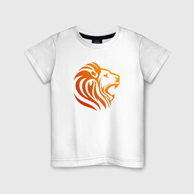Детская футболка хлопок с принтом HEAD LION в Петрозаводске, 100% хлопок | круглый вырез горловины, полуприлегающий силуэт, длина до линии бедер | animal | beast | cat | cute | fluffy | hunter | lion | lion cub | lion king | mane | predator | red | tail | yellow | большая кошка | грива | животное | зверь | король лев | кот | лев | лёвушка | львенок | милый | муфаса | охотник | пушистый 