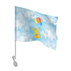 Флаг для автомобиля с принтом Харитон на воздушных шариках в Петрозаводске, 100% полиэстер | Размер: 30*21 см | воздушные шары | детям | желейный заяц | зайчики | заяц | заяц харитон | звери | кролик | небо | харитошка