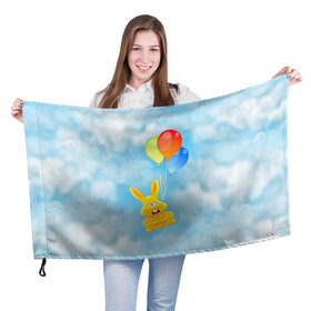 Флаг 3D с принтом Харитон на воздушных шариках в Петрозаводске, 100% полиэстер | плотность ткани — 95 г/м2, размер — 67 х 109 см. Принт наносится с одной стороны | воздушные шары | детям | желейный заяц | зайчики | заяц | заяц харитон | звери | кролик | небо | харитошка