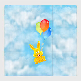 Магнитный плакат 3Х3 с принтом Харитон на воздушных шариках в Петрозаводске, Полимерный материал с магнитным слоем | 9 деталей размером 9*9 см | воздушные шары | детям | желейный заяц | зайчики | заяц | заяц харитон | звери | кролик | небо | харитошка