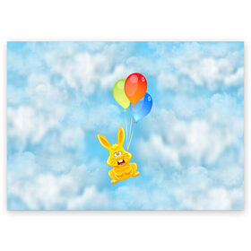 Поздравительная открытка с принтом Харитон на воздушных шариках в Петрозаводске, 100% бумага | плотность бумаги 280 г/м2, матовая, на обратной стороне линовка и место для марки
 | воздушные шары | детям | желейный заяц | зайчики | заяц | заяц харитон | звери | кролик | небо | харитошка