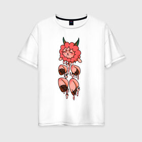 Женская футболка хлопок Oversize с принтом милая персиковая овечка в Петрозаводске, 100% хлопок | свободный крой, круглый ворот, спущенный рукав, длина до линии бедер
 | anime | cute | harajuku | kawaii | милый | мягкий | овечка | овца | персик | розовый