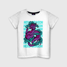 Детская футболка хлопок с принтом котик дракон в Петрозаводске, 100% хлопок | круглый вырез горловины, полуприлегающий силуэт, длина до линии бедер | cat | cute | dragon | harajuku | kawaii | neko | вектор | дракон | кот | котик | облака | ориентал