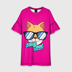 Детское платье 3D с принтом Очковая кошка в Петрозаводске, 100% полиэстер | прямой силуэт, чуть расширенный к низу. Круглая горловина, на рукавах — воланы | домашняя кошка | кошка | мелус кот | милый кот | мышка | очки | очковая кошка | персидская кошка | русская кошка | французская кошка