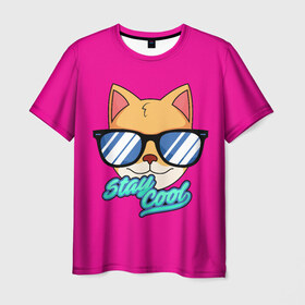 Мужская футболка 3D с принтом Очковая кошка в Петрозаводске, 100% полиэфир | прямой крой, круглый вырез горловины, длина до линии бедер | домашняя кошка | кошка | мелус кот | милый кот | мышка | очки | очковая кошка | персидская кошка | русская кошка | французская кошка