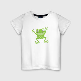 Детская футболка хлопок с принтом Лягушка в Петрозаводске, 100% хлопок | круглый вырез горловины, полуприлегающий силуэт, длина до линии бедер | животное | лягушка | лягушонок | милый лягушонок | минимализм | рисунок