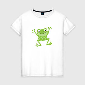 Женская футболка хлопок с принтом Лягушка в Петрозаводске, 100% хлопок | прямой крой, круглый вырез горловины, длина до линии бедер, слегка спущенное плечо | животное | лягушка | лягушонок | милый лягушонок | минимализм | рисунок