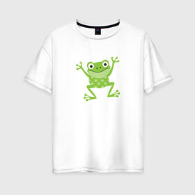 Женская футболка хлопок Oversize с принтом Лягушка в Петрозаводске, 100% хлопок | свободный крой, круглый ворот, спущенный рукав, длина до линии бедер
 | животное | лягушка | лягушонок | милый лягушонок | минимализм | рисунок