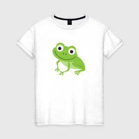 Женская футболка хлопок с принтом Лягушонок в Петрозаводске, 100% хлопок | прямой крой, круглый вырез горловины, длина до линии бедер, слегка спущенное плечо | животное | лягушка | лягушонок | минимализм | рисунок