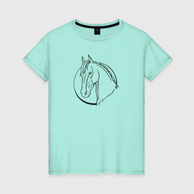 Женская футболка хлопок с принтом Лошадь - линейный рисунок в Петрозаводске, 100% хлопок | прямой крой, круглый вырез горловины, длина до линии бедер, слегка спущенное плечо | голова | животное | линейный | лошадь | рисунок