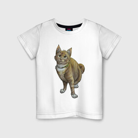 Детская футболка хлопок с принтом Уличный котик рисунок в Петрозаводске, 100% хлопок | круглый вырез горловины, полуприлегающий силуэт, длина до линии бедер | арт | бандит | вектор | градиент | кот | котенок | котик | котэ | мультяшный | мяу | полоски | рисунок | рыжий | серый | уличный | хитрюга