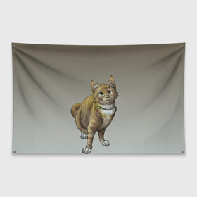 Флаг-баннер с принтом полосатый уличный кот в Петрозаводске, 100% полиэстер | размер 67 х 109 см, плотность ткани — 95 г/м2; по краям флага есть четыре люверса для крепления | арт | бандит | вектор | градиент | кот | котенок | котик | котэ | мультяшный | мяу | полоски | рисунок | рыжий | серый | уличный | хитрюга