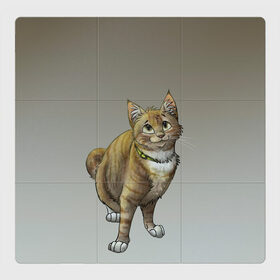 Магнитный плакат 3Х3 с принтом полосатый уличный кот в Петрозаводске, Полимерный материал с магнитным слоем | 9 деталей размером 9*9 см | арт | бандит | вектор | градиент | кот | котенок | котик | котэ | мультяшный | мяу | полоски | рисунок | рыжий | серый | уличный | хитрюга