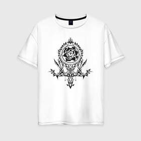 Женская футболка хлопок Oversize с принтом Клан в Петрозаводске, 100% хлопок | свободный крой, круглый ворот, спущенный рукав, длина до линии бедер
 | бедствие | герб клана | клан | логотип | рисунок | роза | самурай | чб | эмблема | япония