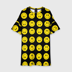 Детское платье 3D с принтом Смайлики в Петрозаводске, 100% полиэстер | прямой силуэт, чуть расширенный к низу. Круглая горловина, на рукавах — воланы | emoji | smile | sticker | грусть | любовь | печаль | плачь | смайлики | стикеры | текстура | улыбка | эмоджи | эмодзи