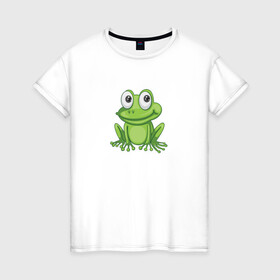 Женская футболка хлопок с принтом Лягушонок в Петрозаводске, 100% хлопок | прямой крой, круглый вырез горловины, длина до линии бедер, слегка спущенное плечо | животное | земноводное | лягушка | лягушонок | рисунок