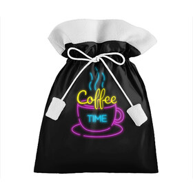 Подарочный 3D мешок с принтом Время кофе (Неон) в Петрозаводске, 100% полиэстер | Размер: 29*39 см | Тематика изображения на принте: coffee time | время кофе | дымящийся кофе | кофе | неон