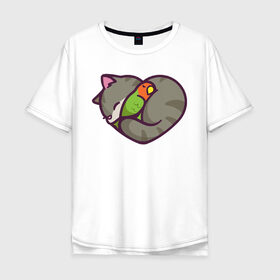 Мужская футболка хлопок Oversize с принтом Кот - сердце в Петрозаводске, 100% хлопок | свободный крой, круглый ворот, “спинка” длиннее передней части | животное | зверь | кот | кот   сердце | кошка | попугай | птицы