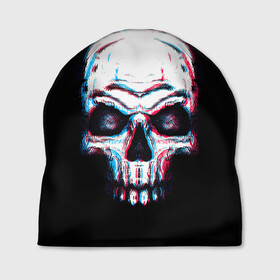 Шапка 3D с принтом Glitch Skull в Петрозаводске, 100% полиэстер | универсальный размер, печать по всей поверхности изделия | art | dead | death | ghost | glitch | neon | skeleton | skull | skulls | арт | глитч | глич | неон | призрак | скелет | череп | черепа