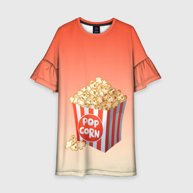 Детское платье 3D с принтом попкорн рисунок в Петрозаводске, 100% полиэстер | прямой силуэт, чуть расширенный к низу. Круглая горловина, на рукавах — воланы | вкусняшка | воздушная кукуруза | еда | кино | кинопросмотр | киносеанс | кинотеатр | попкорн