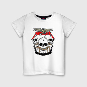 Детская футболка хлопок с принтом Metallica в Петрозаводске, 100% хлопок | круглый вырез горловины, полуприлегающий силуэт, длина до линии бедер | hard | metallica | rock | голова | группа | кости | крылья | металлика | музыка | надпись | рок | скелет | череп
