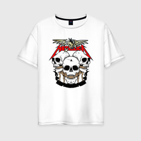 Женская футболка хлопок Oversize с принтом Metallica в Петрозаводске, 100% хлопок | свободный крой, круглый ворот, спущенный рукав, длина до линии бедер
 | hard | metallica | rock | голова | группа | кости | крылья | металлика | музыка | надпись | рок | скелет | череп
