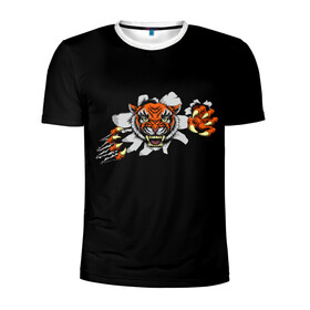 Мужская футболка 3D спортивная с принтом TIGER ART в Петрозаводске, 100% полиэстер с улучшенными характеристиками | приталенный силуэт, круглая горловина, широкие плечи, сужается к линии бедра | animal | beast | cat | cute | fluffy | hunter | lion | lion cub | lion king | mane | predator | red | tail | tiger | yellow | большая кошка | голова тигра | грива | животное | зверь | король лев | кот | милый | охотник | пушистый | тигр | тиг