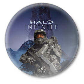 Значок с принтом Halo Infinite в Петрозаводске,  металл | круглая форма, металлическая застежка в виде булавки | 343 industries | мастер чиф | мъёльнир | ореол | спартанец