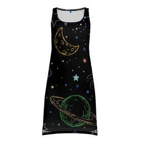 Платье-майка 3D с принтом Galaxy в Петрозаводске, 100% полиэстер | полуприлегающий силуэт, широкие бретели, круглый вырез горловины, удлиненный подол сзади. | galaxy | sky | sun | the earth
