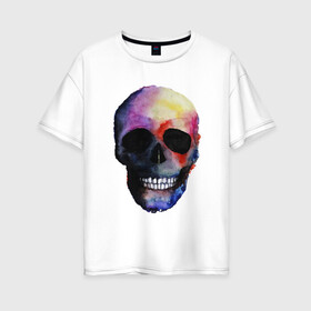 Женская футболка хлопок Oversize с принтом Акварельный череп в Петрозаводске, 100% хлопок | свободный крой, круглый ворот, спущенный рукав, длина до линии бедер
 | акварельный череп | анархия | скелет | череп