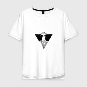 Мужская футболка хлопок Oversize с принтом Летающая тарелка в Петрозаводске, 100% хлопок | свободный крой, круглый ворот, “спинка” длиннее передней части | горы | летающая тарелка | нло | сюрреализм | черно белое