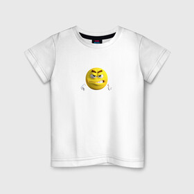 Детская футболка хлопок с принтом Злой постироничный смайл в Петрозаводске, 100% хлопок | круглый вырез горловины, полуприлегающий силуэт, длина до линии бедер | Тематика изображения на принте: mem | мем | постирония | смайлик в очках | эмодзи | юмор