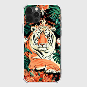Чехол для iPhone 12 Pro Max с принтом Огненный Тигр в Цветах в Петрозаводске, Силикон |  | Тематика изображения на принте: black | cat | chill | relax | tiger | животные | коралловый | кот | кошки | лев | леопарды | огонь | отдых | паттерн | полосатый | полосы | растения | тигры | узор | цветы