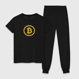 Женская пижама хлопок с принтом Bitcoin в Петрозаводске, 100% хлопок | брюки и футболка прямого кроя, без карманов, на брюках мягкая резинка на поясе и по низу штанин | bitcoin | meme | биткойн | валюта | манера | мем | образ действия | символ