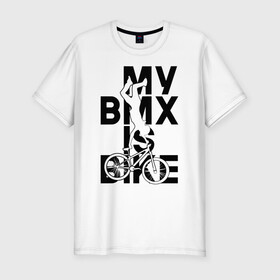 Мужская футболка хлопок Slim с принтом MY BMX IS BIKE в Петрозаводске, 92% хлопок, 8% лайкра | приталенный силуэт, круглый вырез ворота, длина до линии бедра, короткий рукав | Тематика изображения на принте: 4 | 5 | five | games | grand theft auto | gta | gta v | los santos | online | rockstar | san andreas | великое авто воровство | гта | гташка | игры | логотип | лос сантос | майкл | мафия | ограбление | онлайн | пеф | рокстар | самп | сан андреас 