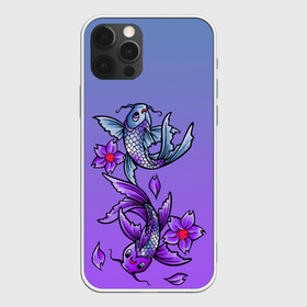 Чехол для iPhone 12 Pro Max с принтом Рыбы и цветы в Петрозаводске, Силикон |  | Тематика изображения на принте: весна | градиент | двое | нереальное сочетание | пара | подводный мир | рыбки | рыбы | узор | фиолетовый | цветы